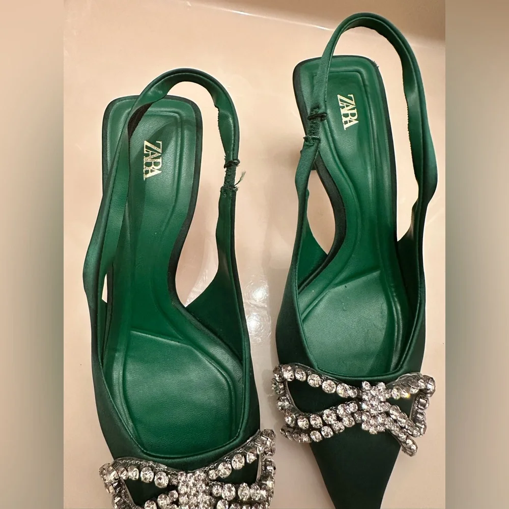 SOLD. DO NOT BUY Blogger fav 2 Zara pointed toe rhinestone embellished heels. - Picture 10 of 13